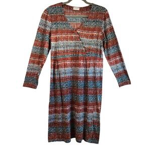 Nomads Women Chic Multi Color Geometric Dot Print V-Neck Jersey Dress Size 10